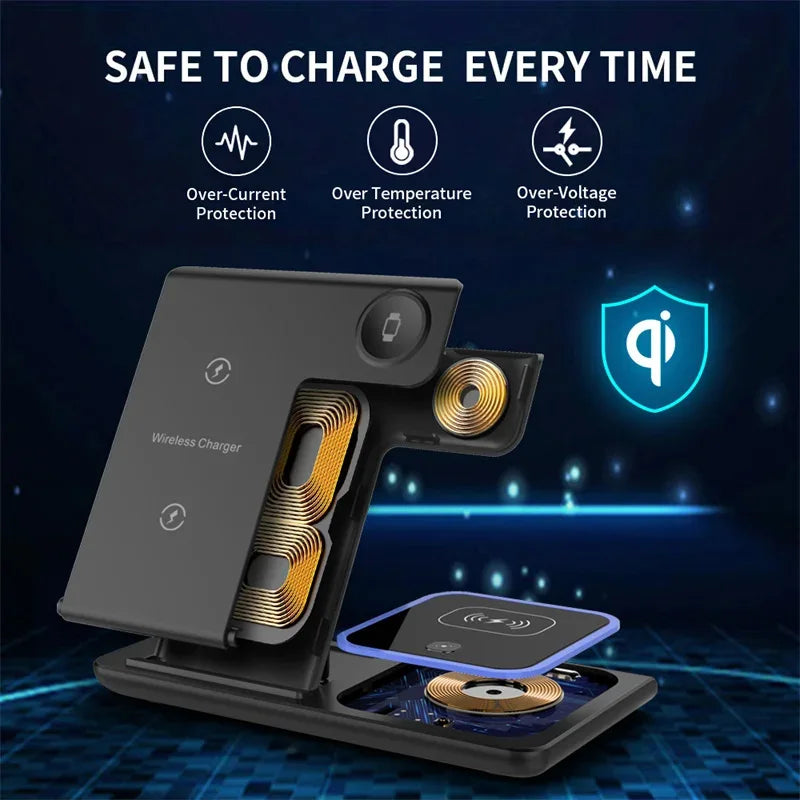 3-in-1 Wireless Charger Dock for iPhone 15-11, Apple Watch & AirPods - 15W Fast Charging